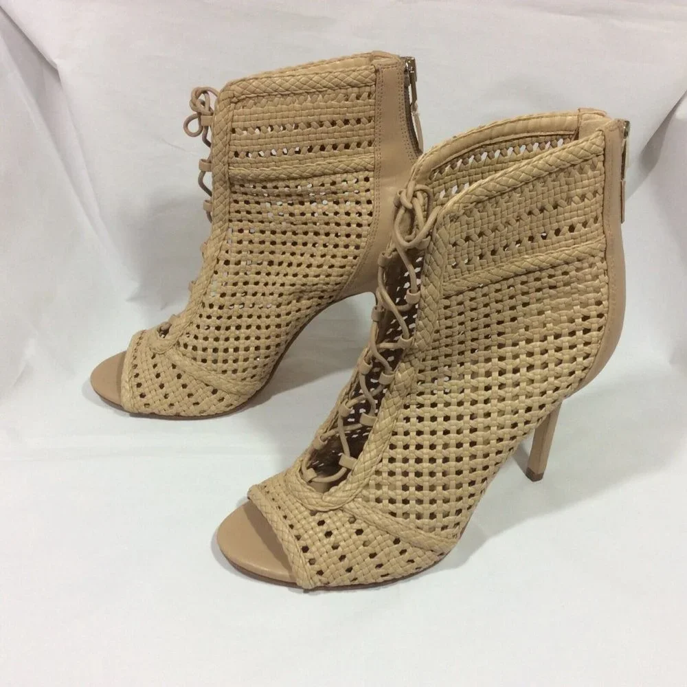 Sam Edelman Abbie Woven Heels Tan Strappy Exposed Back‎ Zip